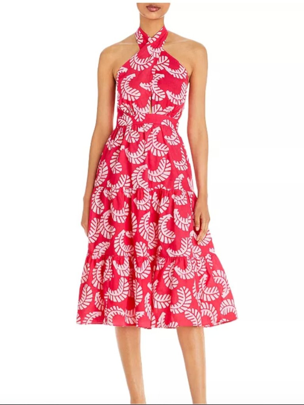 Aqua x Studio 189: Pink Leaf Print Halter Midi Dress - NWT